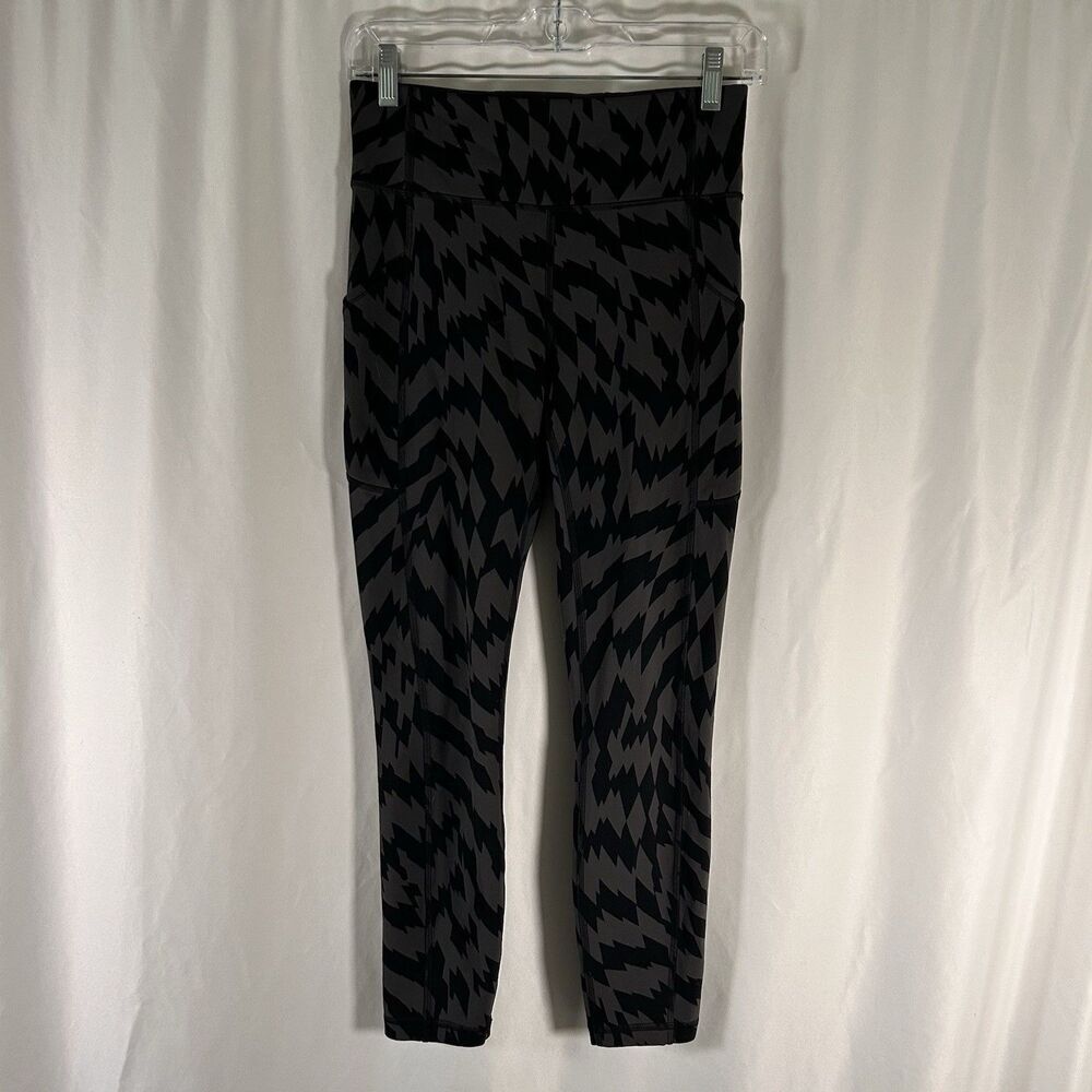 Lululemon Leggings Women's 6 Black Grey Patern Pull On Drawstring 25.5" Inseam